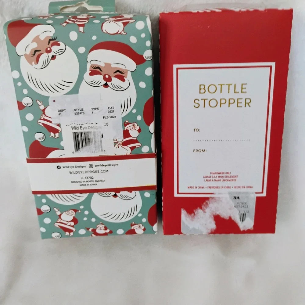 Lot of 2 Holiday Wine Bottle Stopper Santa Chimney and Snowman Christmas Decor K